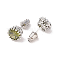 Orecchini a bottone con zirconi cubici singoli in ottone placcato a cremagliera&nbsp;EJEW-I304-02P-01
