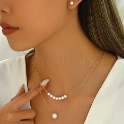 Set di collane e orecchini a bottone a doppio strato in acciaio inossidabile 201 con perle finte rotonde per donna&nbsp;FS8712