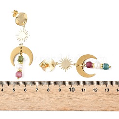 Pendientes colgantes de perlas cultivadas naturales de agua dulce y turmalinas multicolores naturales.&nbsp;EJEW-JE07459