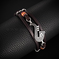 Bracciali multifilo a triplo strato con cordoncini in finta pelle&nbsp;PW-WG36435-01