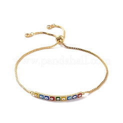 Emaille-Rechteck mit Evil-Eye-Link-Slider-Armband mit Zirkonia&nbsp;BJEW-E015-07G-M