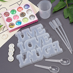 Silikonform-Sets mit den Worten „Love & Laugh“&nbsp;DIY-OC0003-12