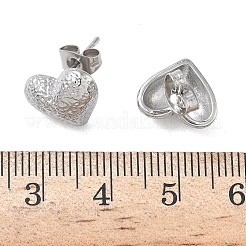 Orecchini a bottone in acciaio inossidabile 304 a forma di cuore testurizzato&nbsp;EJEW-G453-06P
