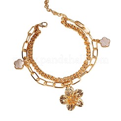 Fußkettchen aus Legierung mit weißem Blumenanhänger und doppellagiger Kette für Damen&nbsp;FS-WG4B964-01