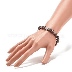 Bracciale elasticizzato in ossidiana naturale con fiocco di neve e perline in lega&nbsp;BJEW-JB08017-03