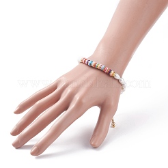 Perlenarmband aus natürlichen Perlen und Fimo&nbsp;BJEW-TA00085