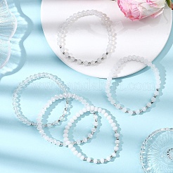 5 pulsera elástica redonda de cuentas de vidrio y CCB para mujer&nbsp;BJEW-JB12675