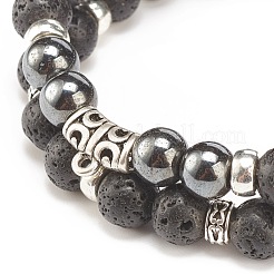 2pcs 2 style bracelets extensibles en pierre de lave naturelle et hématite synthétique sertis de tube en alliage perlé&nbsp;BJEW-JB08319