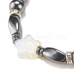 2 pièces 2 styles de pierre de lave naturelle et bracelets extensibles en hématite synthétique sertis d'étoile d'opalite&nbsp;BJEW-JB08183