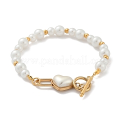 Bracciali con perline in acciaio inossidabile 304 a forma di cuore&nbsp;BJEW-L610-21G-02