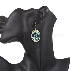 Boucles d'oreilles pendantes en verre ovale avec fleur&nbsp;EJEW-MZ00627-02