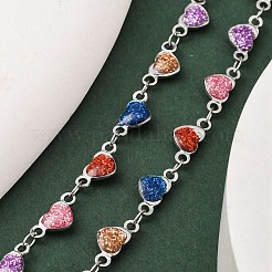 304 Edelstahl bunte Emaille Glitzer Herz Link Kette Halsketten für Frauen&nbsp;NJEW-K255-27P