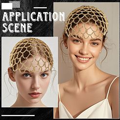Chapeau de chaîne de cheveux à pompon en laiton et strass pour mariée&nbsp;AJEW-WH20042-54