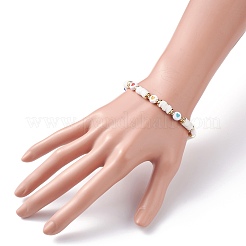 Pulsera elástica con cuentas heishi con patrón de corazón para mujer&nbsp;BJEW-JB07216