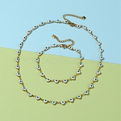 Herz bösen blick 304 edelstahl emaille link ketten armbänder & halsketten schmuck sets&nbsp;SJEW-JS01153