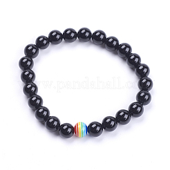 Bracelets extensibles en perles de howlite naturelle et d'agate noire teinte et chauffée&nbsp;G-I197-04