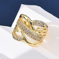Messing Micro Pave klare Manschettenringe aus Zirkonia&nbsp;RJEW-U047-13G
