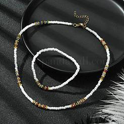 Collana con perline di semi di vetro e braccialetto elasticizzato&nbsp;SJEW-JS01285