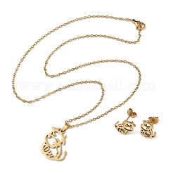 Hohle Kuh 201 Edelstahl Anhänger Halsketten & Ohrstecker Sets für Frauen&nbsp;SJEW-Q025-05G