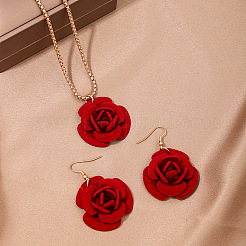 Halsketten-Sets mit Anhängern aus rosa Eisen und Kunststoff und Ohrhängern für Damen&nbsp;FS-WGD8499-01