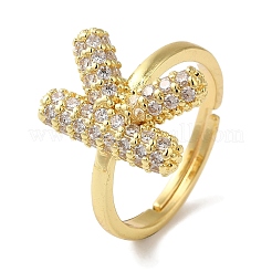 Bague réglable en laiton plaqué avec lettres micro pavées et zircones cubiques transparentes pour femmes&nbsp;KK-S391-03G-K
