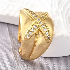 Bagues ouvertes réglables en laiton avec micro pavé de zircones cubiques pour femmes&nbsp;RJEW-K292-11G