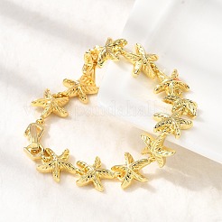 Braccialetti estivi in ottone con maglie a forma di stella marina da spiaggia&nbsp;BJEW-C118-04G
