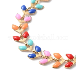 Bracelet chaînes à maillons épis de blé en émail&nbsp;BJEW-H585-01G