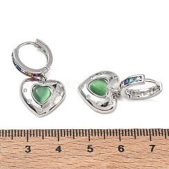 Pendientes colgantes de aro en forma de corazón con circonitas cúbicas micro pavé de latón y cuentas de ojo de gato.&nbsp;KK-CBAD9DF-01P