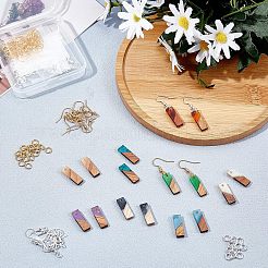 DIY 8 paire de boucles d'oreilles rectangulaires en résine et bois de noyer&nbsp;DIY-FH0001-87