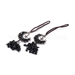 Luna in pietra mista naturale con decorazioni pendenti con nappine in chips&nbsp;G-L524-07R-B