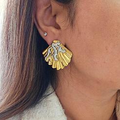 Boucles d'oreilles puces en acier inoxydable 304 bicolore avec perles de nacre pour femmes&nbsp;IE0729