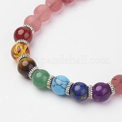 Perles de verre de quartz de cerise et de bracelets extensibles perles de pierres précieuses&nbsp;BJEW-P065-D-04