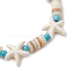Braccialetti elastici in turchese sintetico e perline di conchiglia d'acqua dolce naturale per le donne&nbsp;BJEW-JB12021-02