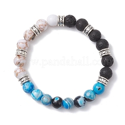 Bracelets extensibles pour femmes en pierre de lave naturelle ronde&nbsp;BJEW-JB12743