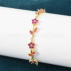 Pulseras de cadena con eslabones florales de latón con circonitas cúbicas pavé para mujer&nbsp;KK-CBA68DA-14G-04