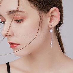 Boucles d'oreilles pendantes en forme de fleur avec pampille en chaîne et zircone cubique transparente anti-ternissement&nbsp;JE1046A