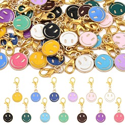 20 pendentif décoratif en alliage émaillé en forme de visage souriant&nbsp;HJEW-YW00218