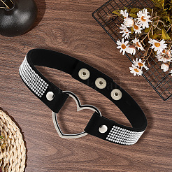 Schwarze Choker-Halsketten im Punk-Stil aus Kunstleder mit Kristall-Strassen&nbsp;NJEW-CL0001-30