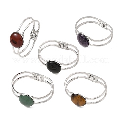 Brazaletes articulados semicirculares de latón con bisagras y piedras preciosas mixtas naturales.&nbsp;BJEW-JB14509-02