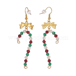 Canne en bonbon de noël en verre avec boucles d'oreilles pendantes en alliage bowknot&nbsp;EJEW-JE04971-03