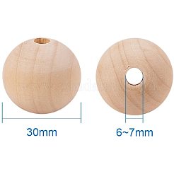 Runde unfertige Holzperlen&nbsp;WOOD-PH0004-30mm-LF