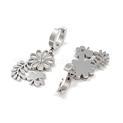 Boucles d'oreilles pendantes en acier inoxydable 304 avec trèfle et fleur gauche et droite&nbsp;EJEW-L283-068P