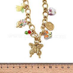 Collares colgantes de mariposa y flor de acrílico y cerámica de acero inoxidable 304 para mujer&nbsp;NJEW-A063-13G