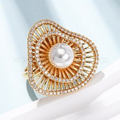 Anelli regolabili in ottone con micro pavé di zirconi cubici trasparenti e perle in plastica ABS&nbsp;RJEW-G368-04G