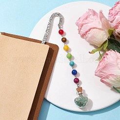 7 Chakra-Edelsteinperle und Lesezeichen aus natürlichem grünem Aventuringlas mit Wunschflaschenanhänger&nbsp;AJEW-JK00313-06