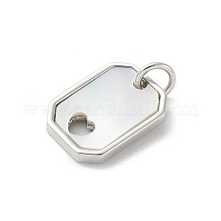 Breloques rectangulaires en forme de cœur creux en coquillage blanc naturel pavé de laiton avec anneaux de jonction&nbsp;KK-S522-16P