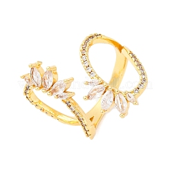 Bagues manchette en laiton avec zircone cubique transparente en forme d'œil de cheval pour femmes&nbsp;RJEW-U047-31G