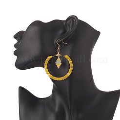 Anello intrecciato con semi di vetro e orecchini pendenti a rombo&nbsp;EJEW-MZ00050