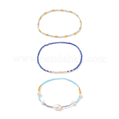 Set di braccialetti elasticizzati con perline di semi di vetro e perle naturali in stile 3 pz 3 per donna&nbsp;BJEW-JB08891